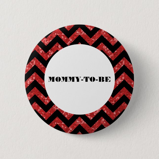 Red Zickzack Glitzer Baby Showknopf Button (Vorderseite)