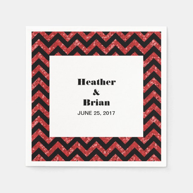Red Zickzack Glitzer Paper Napkins Serviette (Vorderseite)