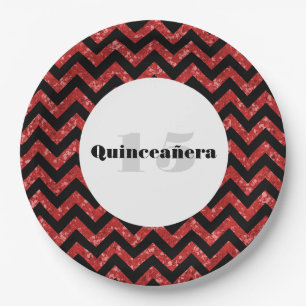 Red Zickzack Glitzer Quinceañera Teller