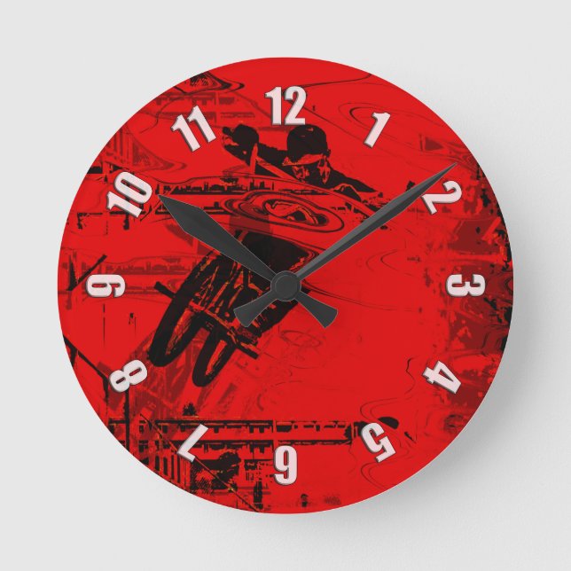 Red Zone - BMX Street Rider Runde Wanduhr (Vorderseite)