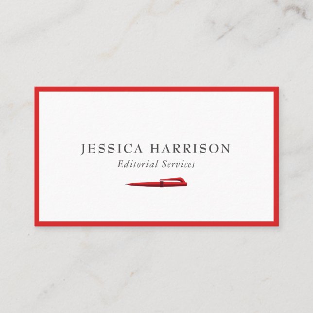 Redaktion Services Red Border Business Card Visitenkarte (Vorderseite)