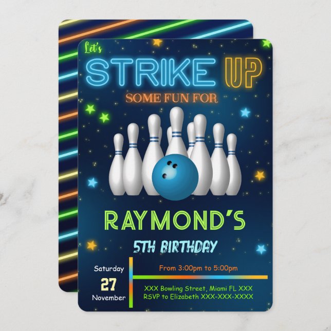 Redaktioneller Bowling Einladung (Vorne/Hinten)