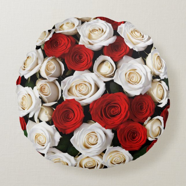 RedandWhiteRoses Rundes Kissen (Vorderseite)