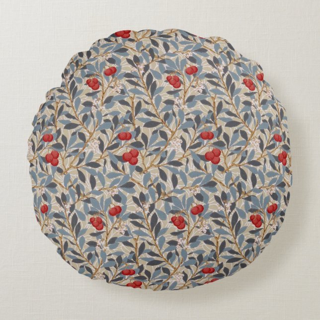 Redberry Tree, William Morris Rundes Kissen (Vorderseite)