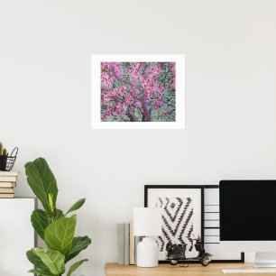 Redbud Auf Einem Mattgrünen Himmel / Künstler Larr Poster
