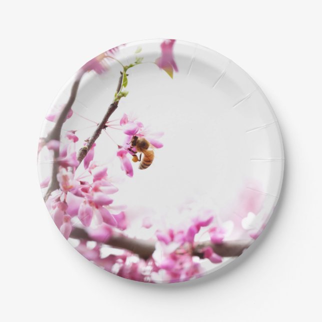 Redbud & Honeybee in Springtime Pappteller (Vorderseite)