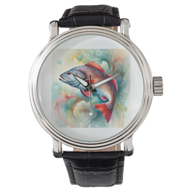 Redfish in Serene Waters 210824AREF147 - Watercolo Armbanduhr (Vorderseite)