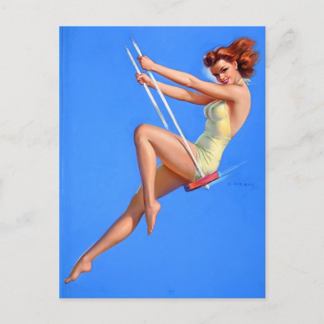 Redhead auf Button nach oben Postkarte (Vorderseite)