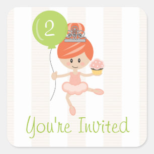 Redhead Ballerina Birthday Siegel Quadratischer Aufkleber