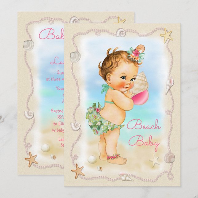 Redhead Beach Baby Conch Shell Baby Shower Einladung (Vorne/Hinten)