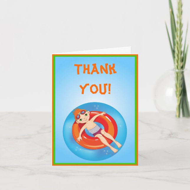 Redhead Boy Pool Party Merci Note Card (Devant)