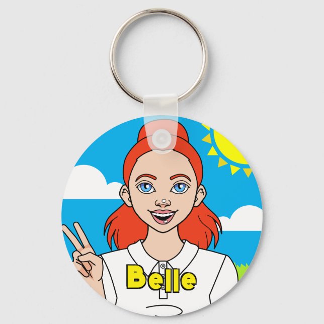 Redhead Cartoon Girl School Student Name Schlüsselanhänger (Vorderseite)