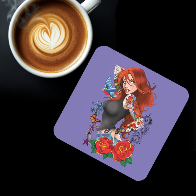Redhead Frau Tattoos Getränkeuntersetzer (Von Creator hochgeladen)