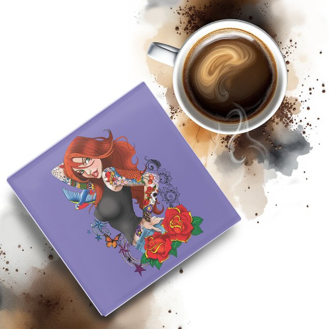 Redhead Frau Tattoos Glasuntersetzer (Von Creator hochgeladen)