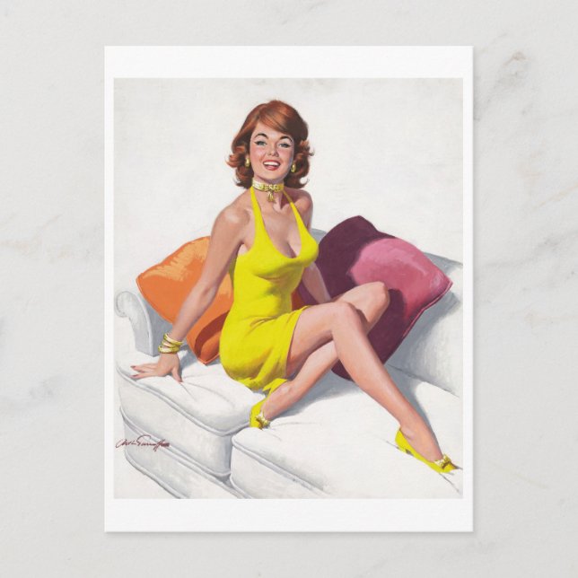 Redhead in gelbem Kleid Postkarte (Vorderseite)