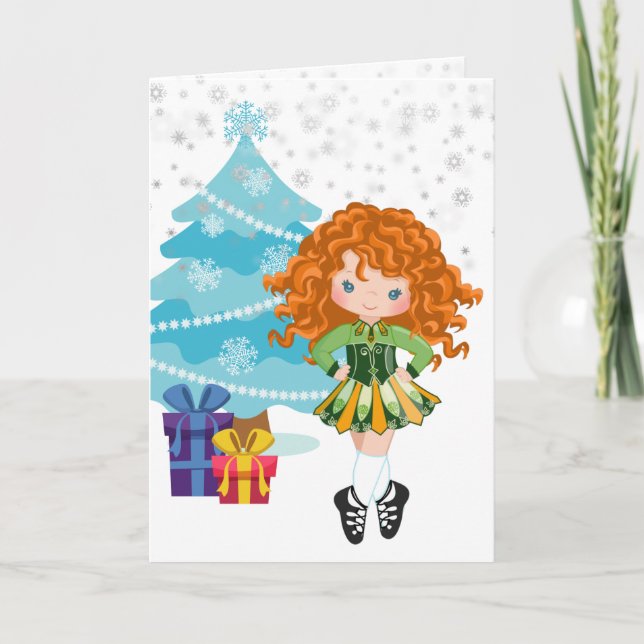 Redhead Irish Dancer Winter Weihnachtsfeiertag Karte (Vorderseite)