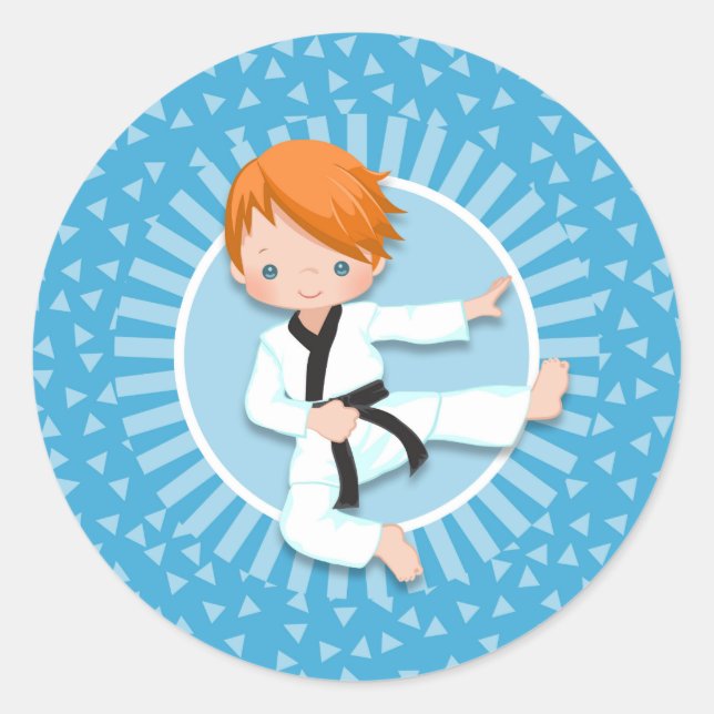 Redhead Karate Boy Judo Martial Arts Runder Aufkleber (Vorderseite)