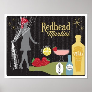 Redhead Martini Strawberry Cocktail Poster