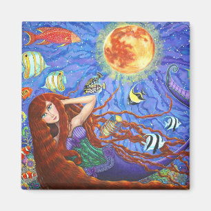 Redhead-Meerjungfrau im Korsett mit Mond und Magnet