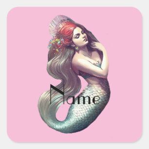 Redhead Mermaid Beauty Thunder_Cove Quadratischer Aufkleber