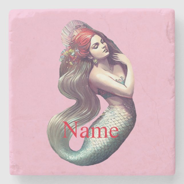 Redhead Mermaid Beauty Thunder_Cove Steinuntersetzer (Vorderseite)