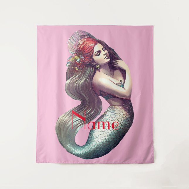 Redhead Mermaid Beauty Thunder_Cove Wandteppich (Vorderseite)