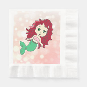 Redhead Mermaid Coral Birthday Paper Napkins Serviette