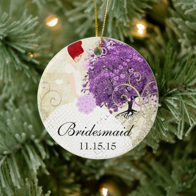 Redhead Radiant Purple Heart Leaf Tree Wedding Keramikornament (Baum)
