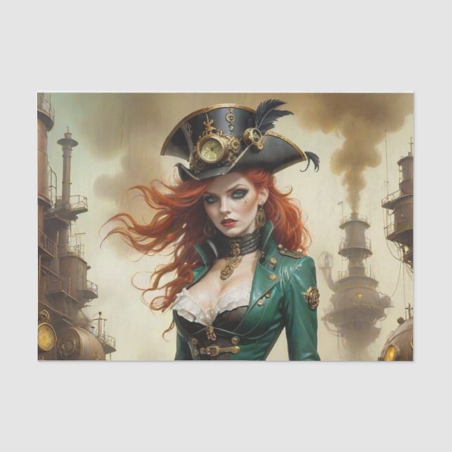 Redhead Steampunk Beauty Decoupage Paper Seidenpapier (Vorderseite)