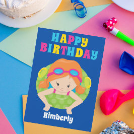 Redhead Swim Girl Custom Pool Party Happy Geburtst Karte