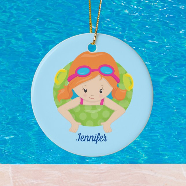 Redhead Swim Girl Niedlich Custom Keramik Ornament (Von Creator hochgeladen)