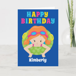 Redhead Swim Team Girl Custom Happy Birthday Karte