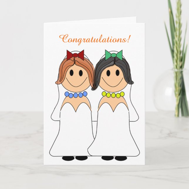 Redhead und Brünette Lesbische Hochzeitkarte Karte (Vorderseite)