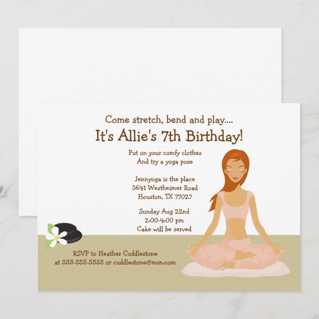 Redhead Yoga Girl Birthday Party 5x7 Invitation (Devant / Derrière)