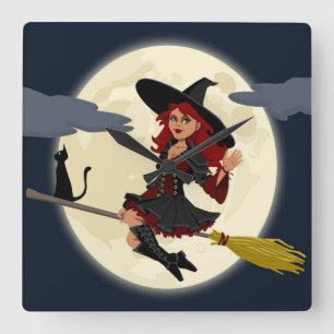 REDHEADED HALLOWEEN WITCH QUADRATISCHE WANDUHR