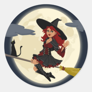 REDHEADED HALLOWEEN WITCH RUNDER AUFKLEBER