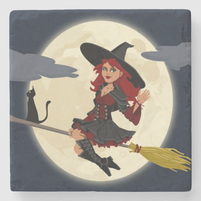 REDHEADED HALLOWEEN WITCH STEINUNTERSETZER (Vorderseite)