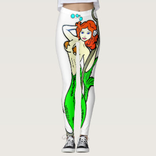 redheaded Meerjungfrau mit dem grünen Schwanz Leggings