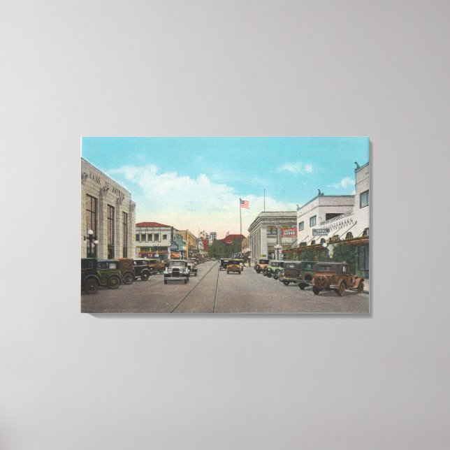 Redlands, CA - Business District Town Centre Vie Leinwanddruck (Vorderseite)
