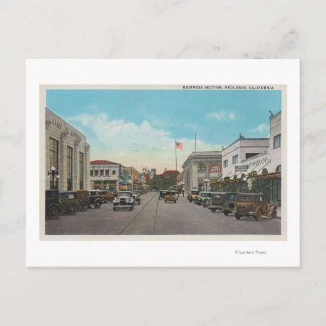 Redlands, CA - Business District Town Centre Vie Postkarte (Vorderseite)