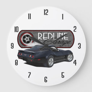 Redline Garage Black Vette Große Wanduhr