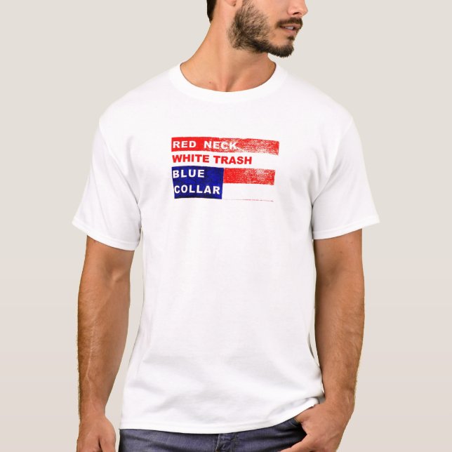 Redneck-weißer Abfall-blauer Kragen-Muskel-Shirt T-Shirt (Vorderseite)
