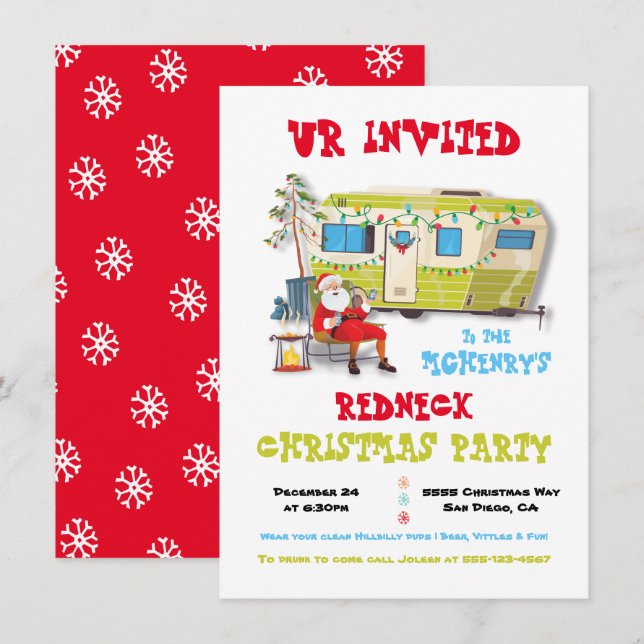 Redneck White Trash Weihnachts Trailer Party Invit Einladung (Vorne/Hinten)