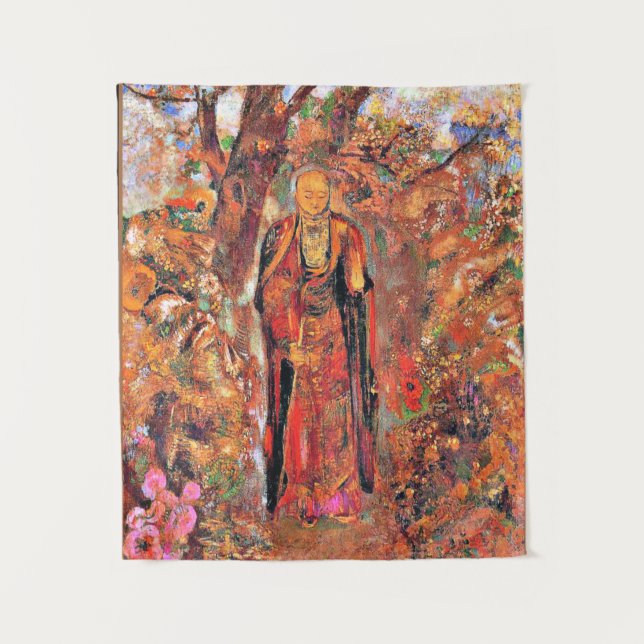 Redon - Buddha, der zwischen den Blume spaziert Wandteppich (Vorderseite)