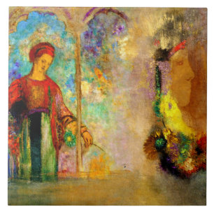 Redon - Gotischer Arkadengang, Frau beim Blumenpfl Fliese