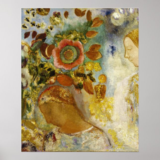 Redon - Zwei junge Mädchen unter Blume Poster (Vorne)