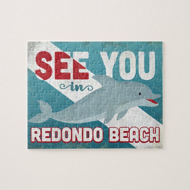 Redondo Beach Dolphin - Retro Vintage Travel (Horizontal)