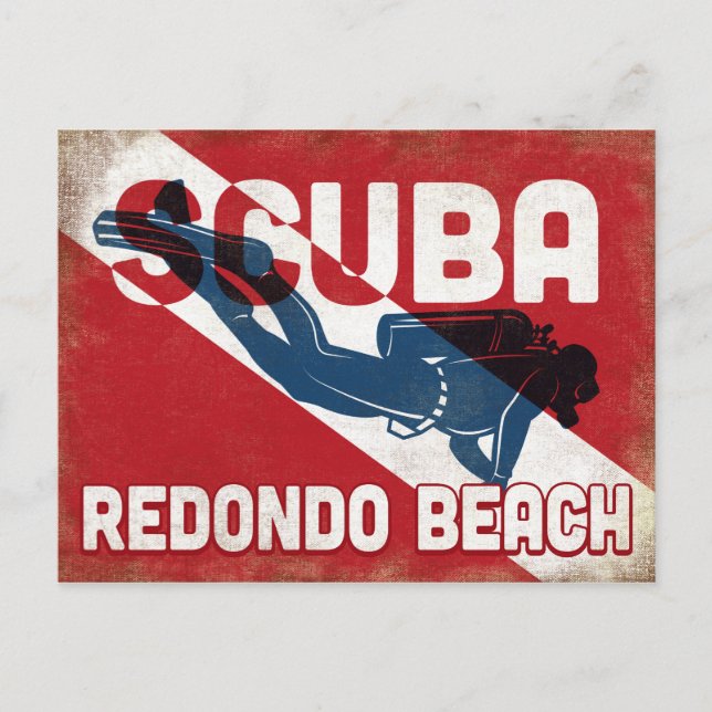 Redondo Beach Scuba Diver - Blue Retro Postkarte (Vorderseite)