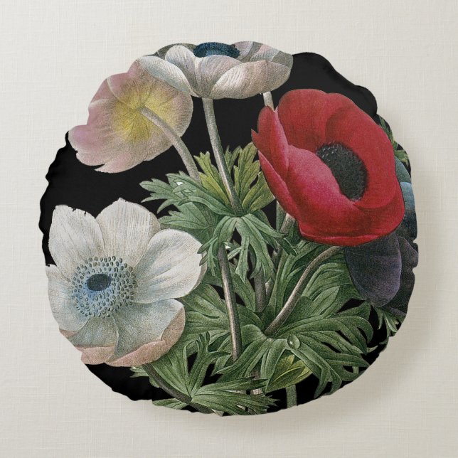 Redoute: Anemone, 1833 Rundes Kissen (Vorderseite)