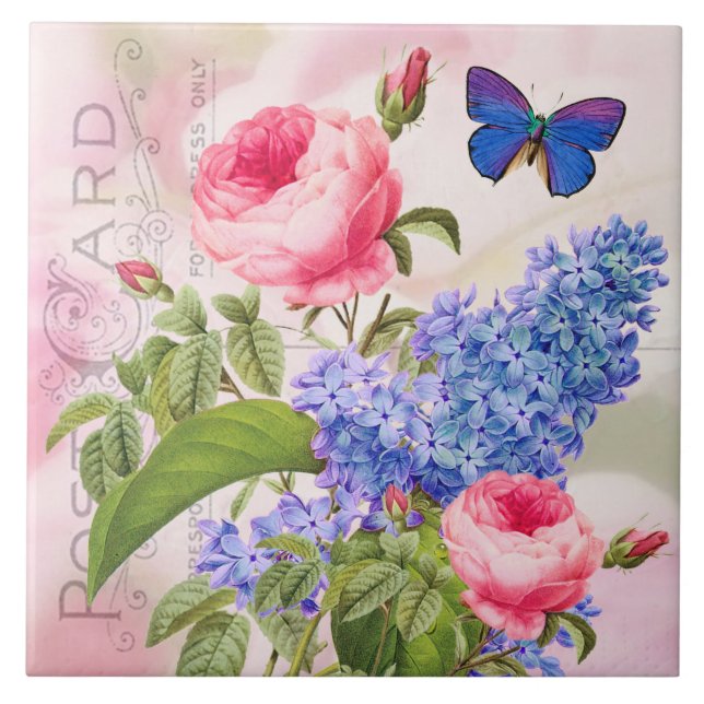 Redoute Blumen-Keramik-Fliese Fliese (Vorderseite)